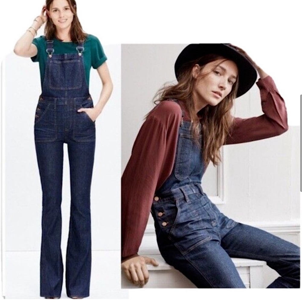 Madewell Flea Market Flare Dark Indigo Denim Overalls Large NWOT